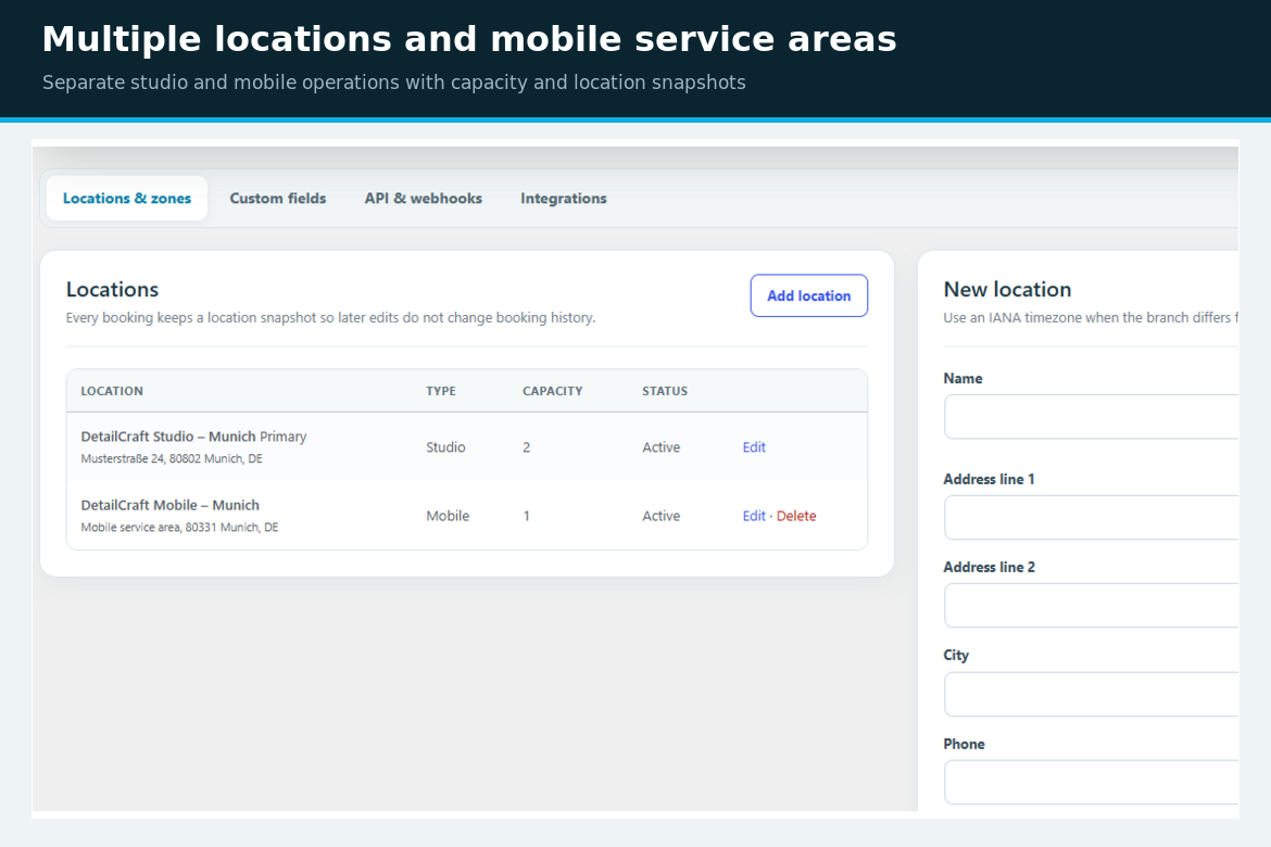 Locations and mobile areas in CarDet Booking